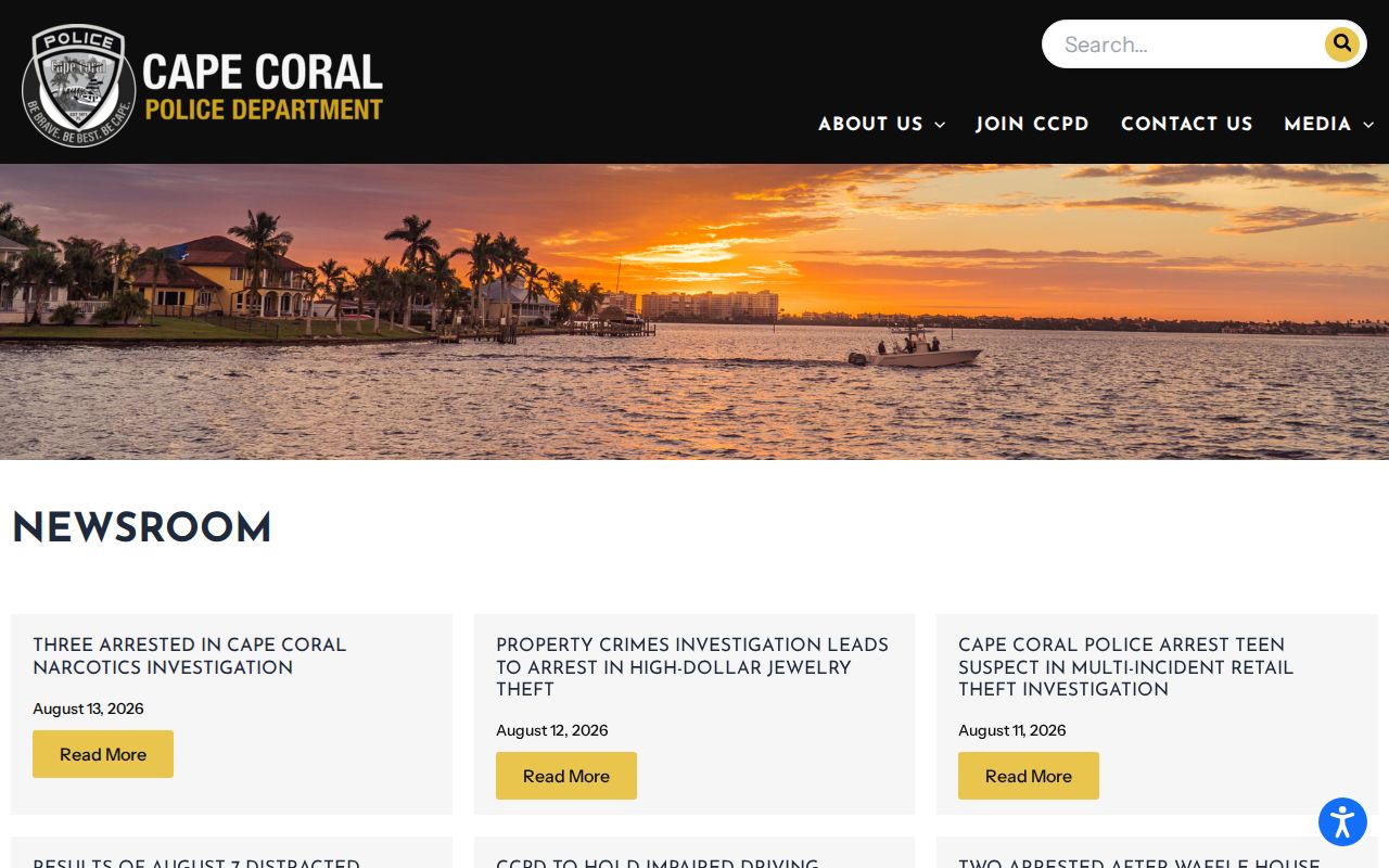 Cape Coral Police Department official newsroom for Cape Coral arrest and booking record context