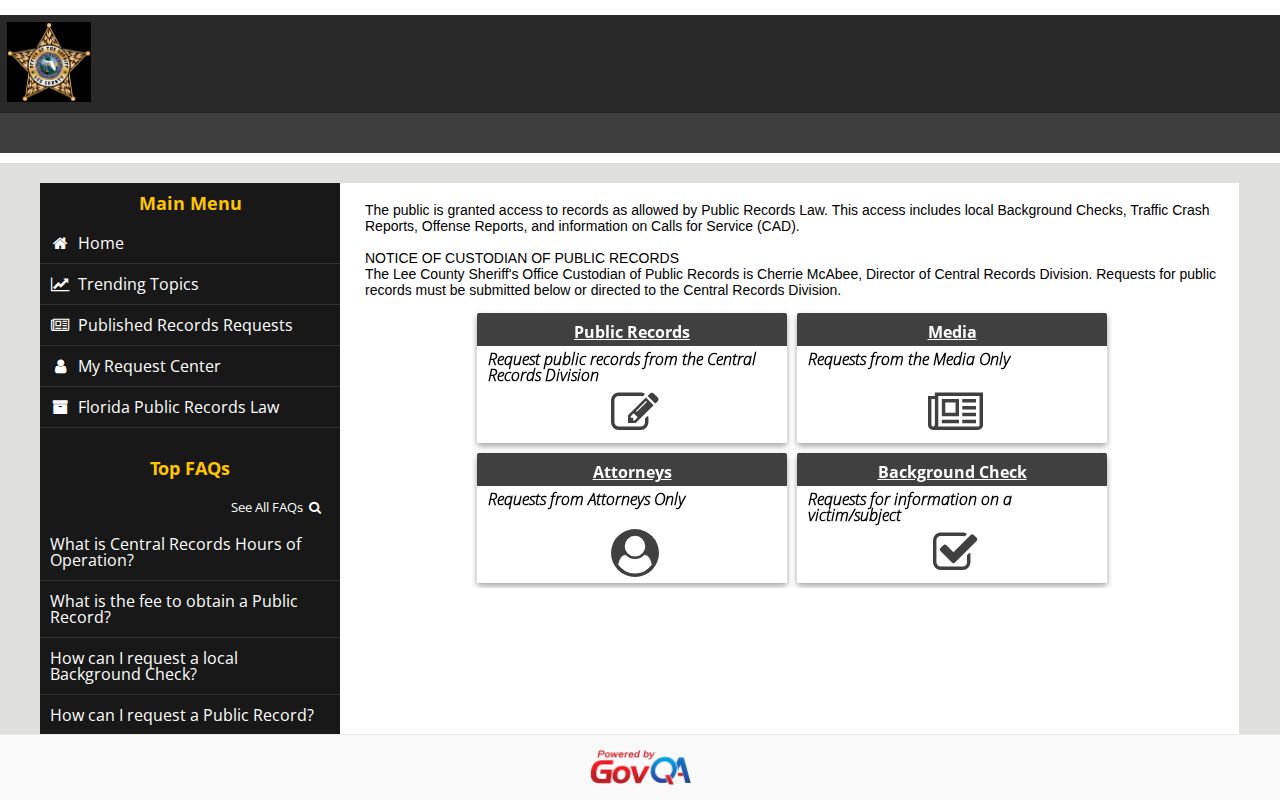 Lee County booking record public request portal